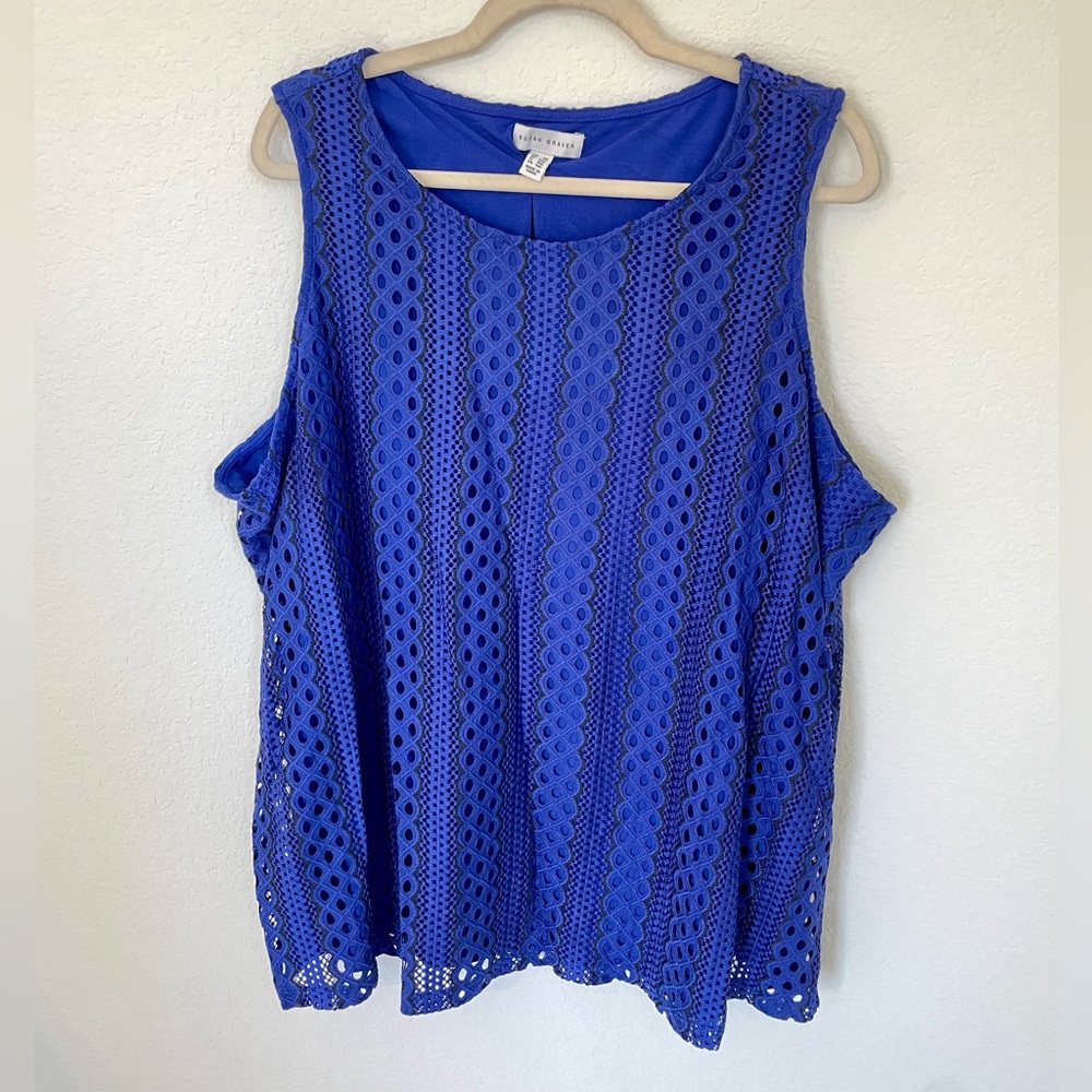 Susan Graver Blue Lace Tank Size 2X